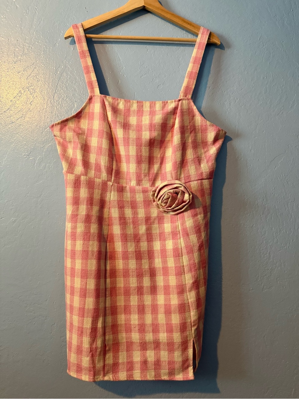 Cider Pink and Cream Gingham Sheath Dress with Rosette Accent